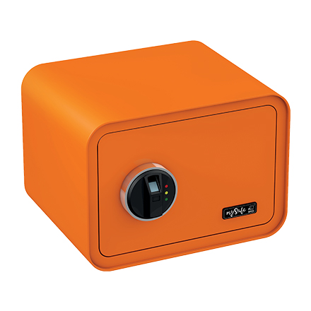 BASI mySafe 350F fingerprint safe, orange, closed